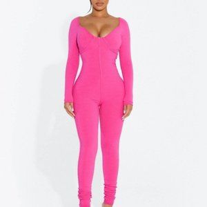 Naked Wardrobe Snatched Bustier Jumpsuit in Raspberry Pink Size XS NWOT